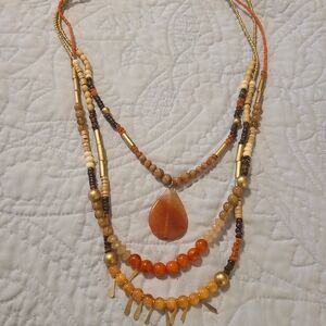 Chico's Multicolor Beaded Necklace with Orange Pendant